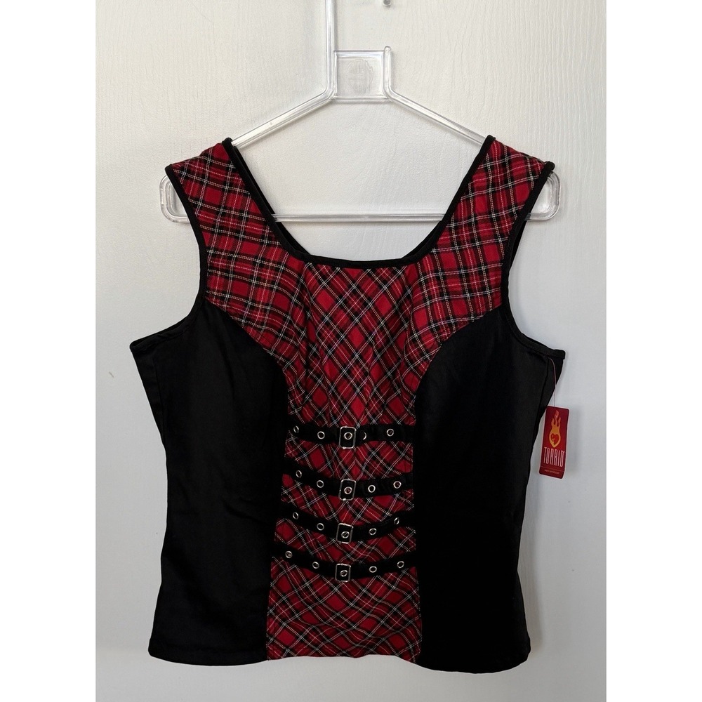 Vintage Y2K TRIPP NYC Daang Goodman Torrid Plaid Buckle Corset Top NWT Sz 1